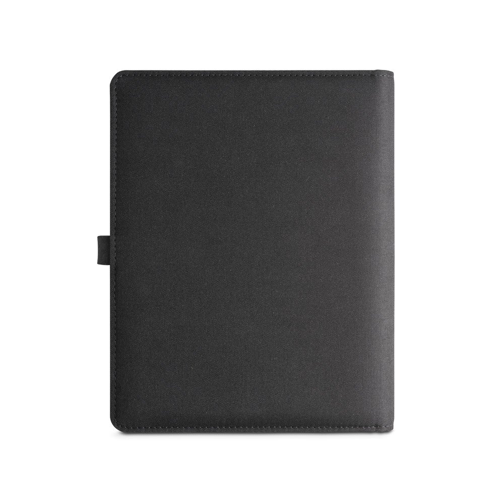 ELEVATE A5 FOLDER. Pasta A5 em poliéster 100% reciclado 300D com carregador wireless embutido 5'000 mAh e bloco com 1280 páginas pautadas - Imagem 6
