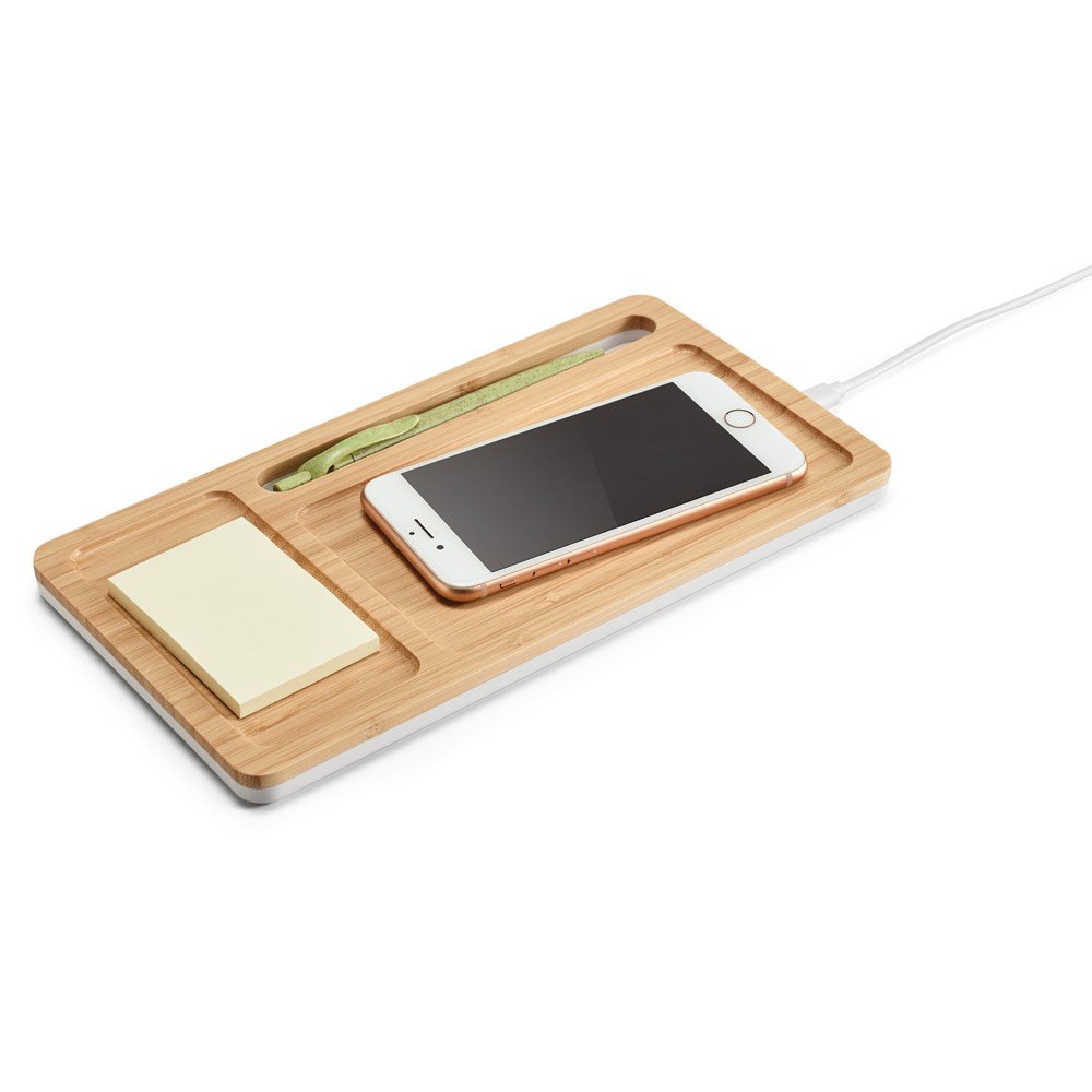 MOTT II. Organizador de secretária (mesa) em bambu e ABS com carregador por indução (wireless) super-rápido 15W - Imagem 3