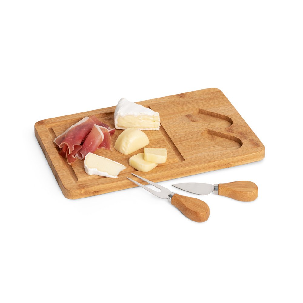 WOODS. Tábua de queijos em bambu com 2 utensílios em bambu e aço inox - Imagem 3