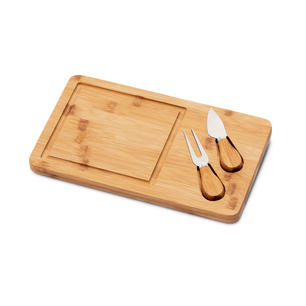 WOODS. Tábua de queijos em bambu com 2 utensílios em bambu e aço inox - Imagem 5