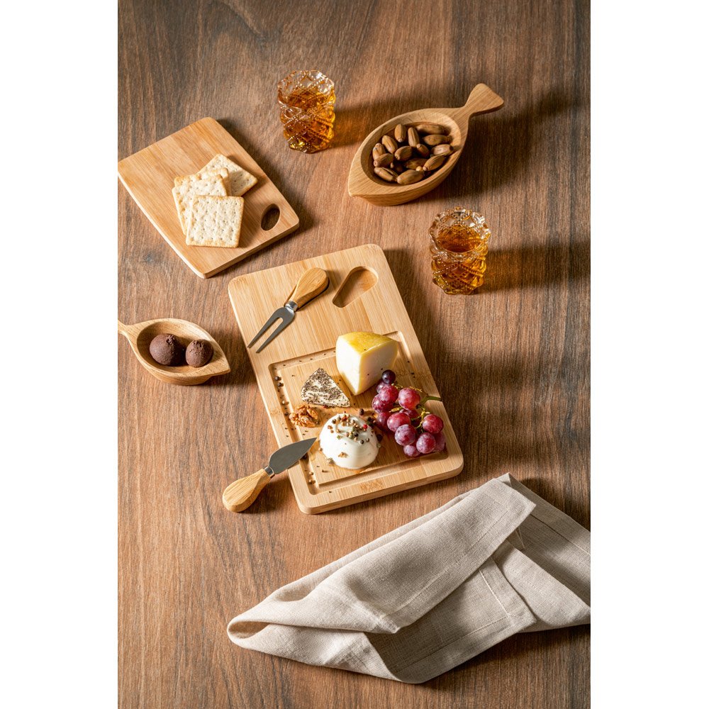 WOODS. Tábua de queijos em bambu com 2 utensílios em bambu e aço inox - Imagem 4
