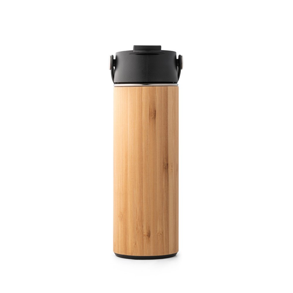 LAVER. Garrafa em aço inox e bambu de parede dupla térmica, isolada a vácuo 440 mL - Imagem 3