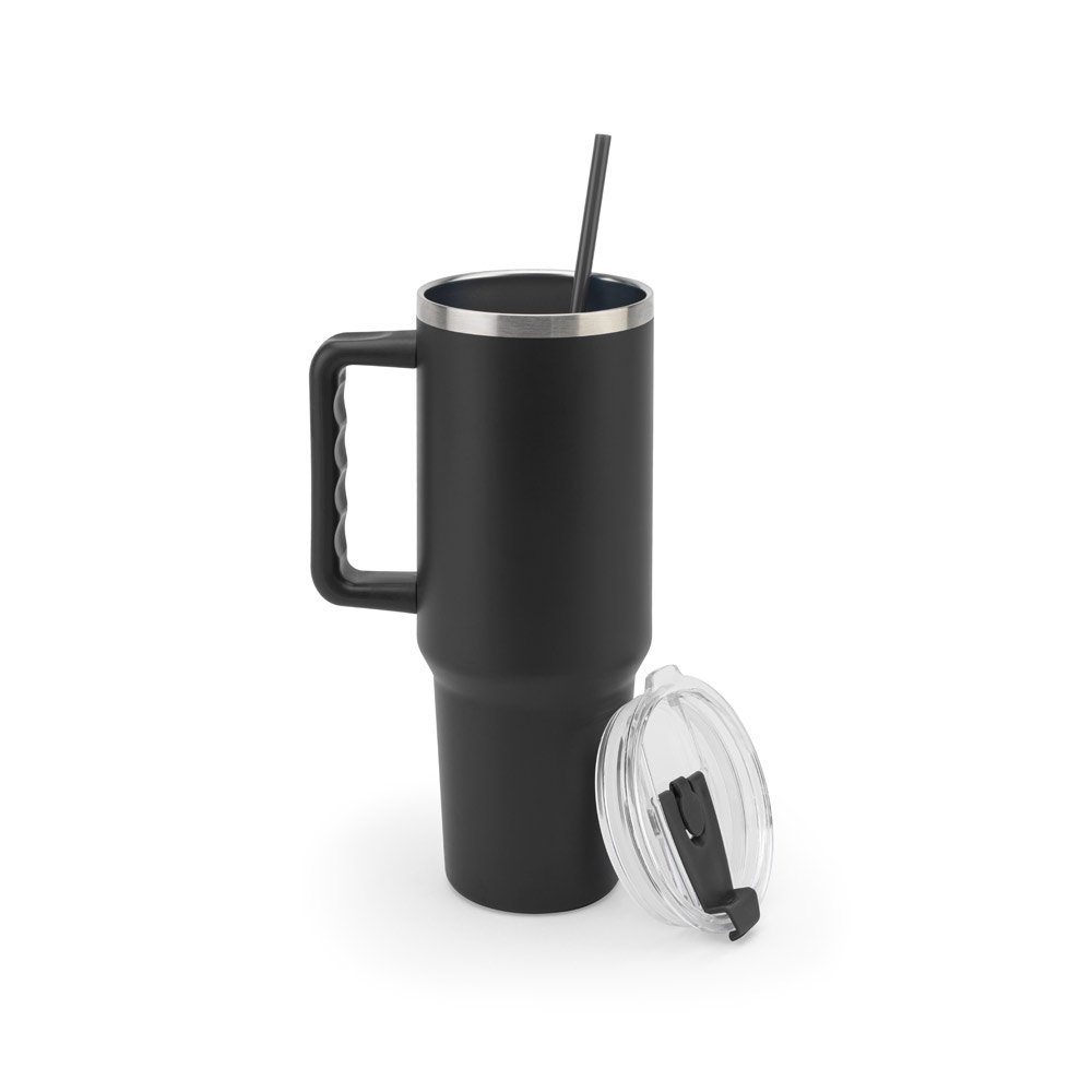 JOYNER XL. Copo de viagem de grande dimensão em aço inoxidável 91% reciclado com parede dupla isolada a vácuo e acabamento em mate 1300 mL - Imagem 8