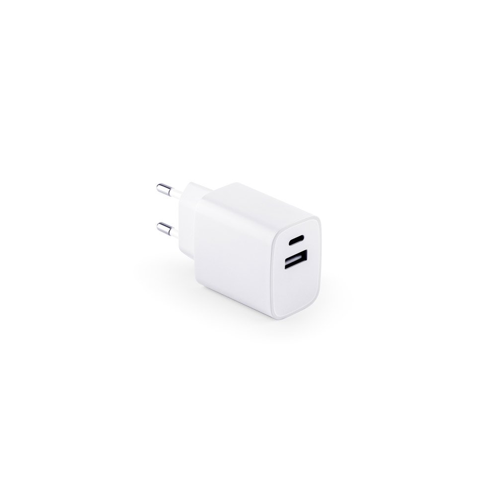 WEGENER. Adaptador de corrente com porta USB-A 18W e USB-C 20W em ABS 100% reciclado - Imagem 5